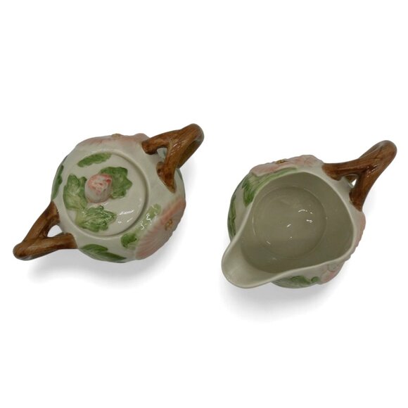 FITZ and FLOYD Hibiscus Floral Sugar and Creamer Set 1987 Vintage - Picture 7 of 11